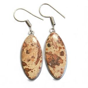 Asteroid Jasper Dangle Earrings 1” x 1/2” Natural Tumbled Stone NWOT